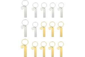 PATIKIL Edelstahl-Gravurschlüsselanhänger-Rohlinge, 15 Stück Metall Lasergravur-Stanzrohlinge Schlüsselanhänger-Tags mit Anhänger für DIY-Schlüsselanhänger, Gold-/Silberton (Rechteckig)