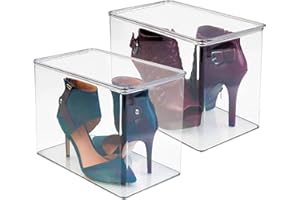 mDesign Set da 2 Scatola per scarpe con coperchi – Contenitori in plastica impilabili – Scatole per armadi salvaspazio – trasparente