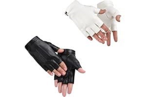 CHENGZI Halbfingerhandschuhe aus PU-Kunstleder, fingerlos, für Damen und Herren, 2 Paar, Schwarz , Einheitsgröße