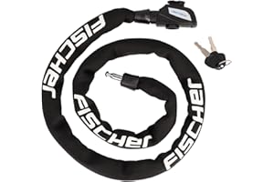 FISCHER Fahrradschloss, Kettenschloss Neopren mit 2 Schlüsseln, hohe Sicherheit für Fahrräder und E-Bikes, diebstahlsicher, schwarz, Länge: 130 cm