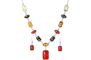 YAZILIND Bijoux Femmes Artificial Ambre Boucle d'oreille Collier Pendentif Robe Set (Carré)