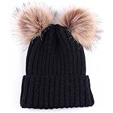 Ladies Gorgeous Ribbed Beanie Hat Double Faux Fur Pom Pom Bear Cute 5 Colours Black With Black Pom Pom Amazon Co Uk Clothing