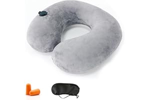 Kzouenzu Cuscino Cervicale Da Viaggio, Cuscino Gonfiabile Da Viaggio Collo, Cuscino Da Viaggio, Inclusa Maschera Per Dormir, Tappi Auricolari, Borsa Per Trasporto [Grigio]