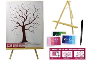 CAPRILO. Original Lienzo Árbol de Huellas con Caballete, Pinturas(a Elegir) y Bolígrafo para Firmas. Regalos Originales. Recuerdos. Detalles para Cumpleaños, Bodas, Bautizos y Comuniones (VERDE)