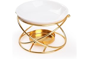 Bighan Bruciatore di Oli Essenziali in Metallo Diffusore per Bruciatore di Cera, Brucia Essenze Ceramica Diffusore di Aromi Decorazione Della Camera da Letto di Casa, Rotondo Oro
