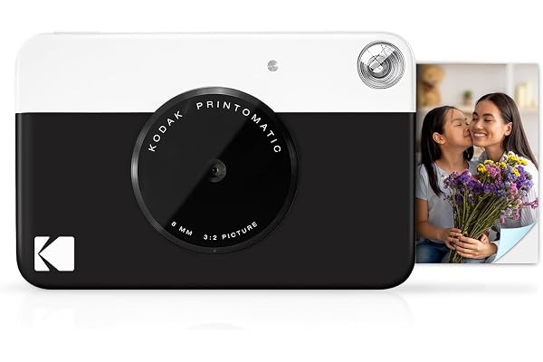 KODAK Printomatic Appareil photo numérique à impression instantanée couleur – Photos de haute qualité sur papier autocollant Zink 2 x 3" – 5 MP, portable, cadeau créatif pour anniversaire, Noël – Noir