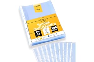 perfect line 100 fundas transparentes tamaño folio DIN-A4, fundas transparentes A4 archivador, alta visibilidad, lisas, extrarresistentes y sólidas, sin ácido, fabricación en la UE