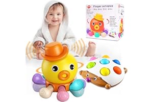 Baby Sensory Toys, Vatos Durable Octopus Finger Press Toy & Silicone hedgehog Bubble Fidget Toy Set, Early Development & Activity Toys Montessori Gifts for 6-18 Months plus 1 2 3 year old boys girls