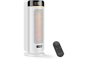 MYCARBON Chauffage d’Appoint Électrique avec Télécommande, Chauffage Soufflant Silencieux avec Thermostat, Minuterie 1-12h, Mode ECO, Mode Nuit, Radiateur Soufflant Céramique PTC avec Écran LED, Blanc