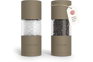 LARS NYSØM Salt and Pepper Grinder Set, Manual Salt and Pepper Mills with Adjustable Ceramic Grinder, Design Spice Shaker Set (Taupe Brown)