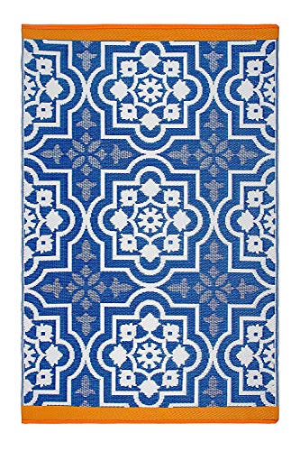 Fab Hab reversibile, interno/esterno Meteo Resistente Tappeto di pavimento/Tappeto - Puebla in Blue, plastica, blu, 180 cm x 270 cm