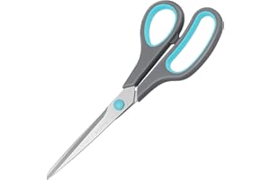 Asdirne Ciseaux, lames en acier inoxydable, poignée souple, convient pour la maison, le bureau et l'école, tout usage, bleu/gris, 21,5 cm