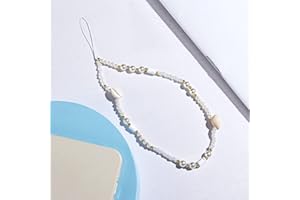 Fycyko Compatible avec Bijoux de Telephone Pendentif Chaîne de Portable Dragonne Anti-Perte Lanière en Perles Coquille pour Femmes-Blanc-K