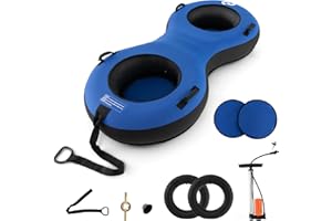 COSTWAY Luge Bouée Gonflable, Traîneau à Neige Robuste en Caoutchouc avec Fond Rigide Sangle de Remorquage Siège Rembourré Pompe de Gonflage, pour Enfants Adultes