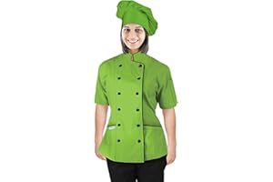 Uniformates Giacca da cuoco a maniche corte da donna e divisa da chef per maestri chef e pizzaioli con cappello da chef