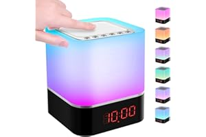 BatdTech Bluetooth Lautsprecher Wecker, 5 in 1 LED Nachttischlampe Touch Dimmbar 7 Farben Digital MP3-Player, Lautsprecher, mit SD Karte, USB und Bluetooth