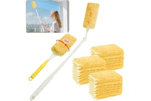 OFFCUP Dammvippa teleskopset, 32 stycken 360° för Swiffer dammmagnet påfyllningspaket med 1 handtag 1 teleskopstång, engångs