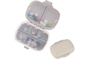 Dorart Home Porta Pastiglie Settimanale，8 Scomparti per Pillole da Viaggio Per Borsa Tascabile, Contenitore Portatile per Medicine Vitamine Portapillole Tascabile Beige