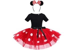 IWEMEK Infant Baby Toddlers Girls Christmas Polka Dots Birthday Princess Bowknot Tutu Dress Halloween Xmas Cosplay Carnival Pageant Cute Mouse Dress Up Fancy Costume Party Outfits with Headband 1-6Y