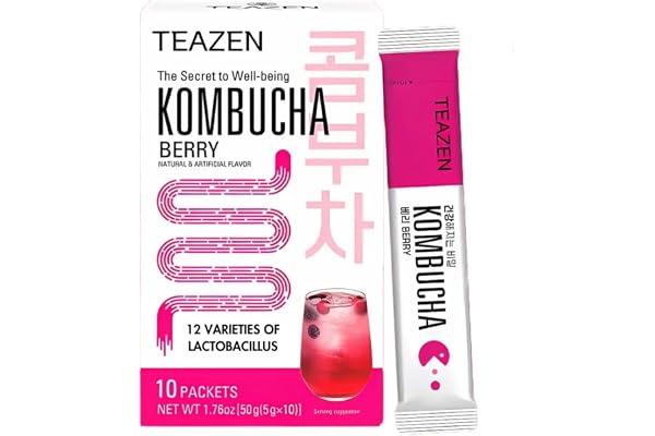 TEAZEN Kombucha-te, hydrerande dryckesblandning, utan socker, levande probiotika och prebiotika, 10 stickor, 50 ml