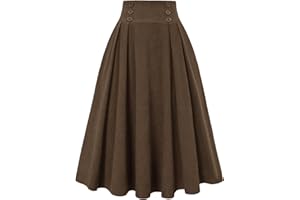 Belle Poque Women's Corduroy Skirt Vintage High Waist A-Line Swing Midi Skirt with Pockets&Buttons