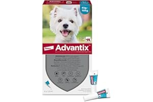 Elanco ADVANTIX Spot-On für kleine Hunde von 4 bis 10 kg gegen Zecken, Sandmücken, Stechmücken, Stechfliegen und Flöhe: Wirkung bis zu 4 Wochen, 4 Pipetten-Packung