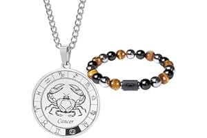 Caimeytie Ensemble collier et bracelet signe du zodiaque pour homme - Collier de constellation - Pendentif en acier inoxydable - Bracelet de perles élastique - Cadeau d'anniversaire