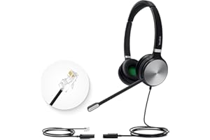 Yealink Casque filaire YHS36 QD vers RJ9 pour téléphones de bureau Poly, Snom, Grandstream - Câble double/170 g/2,1 m