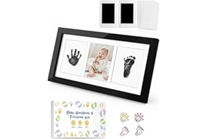 MOXTOYU Baby Hand and Footprint Kit, 2 Clean-Touch Footprint & handprint Kit with 6 Imprint Cards, Non-Toxic to Newborn Baby, Footprint Kit with 4 Cute Clips, Perfect Infant Gift, Black