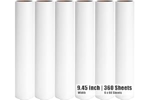 MINGRACE 6 Pack 9.45 inch Lint Roller Refill Extra Sticky 9.4-9.5 inch Wide Large Lint Roller Refills for Floor Pet Hair Remover Replacement Refills Total 360 Sheets (6 Sticky Rolls)