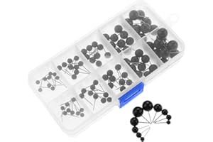 MGOODOO 100PCS Needle Type Eyes Ball,Plastic Safety Eyes,5 Sizes Eyes Black Beans for Needle Felting Material Kit DIY Accessories Black Beans,Puppets Dolls Crafts