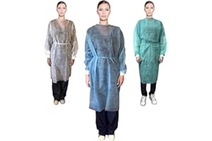 AQASKIN Camice Monouso [10 pz] TNT 30g/mq, Camici Professionali Usa e Getta con Polsini in Puro Cotone, Lavoro fai da te. Colore: Verde- Blu- Bianco. (Blu, Quantità 10 pz)