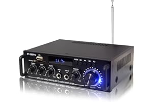 AWKAQUN Amplificatore HiFi 800W, RMS 50Wx2, amplificatore stereo Bluetooth 5.0 a 2 canali per Home Cinema con controllo dei bassi e degli alti SD USB FM 12V / 220V BT-298 Pro 2023 Aktualisierte Version