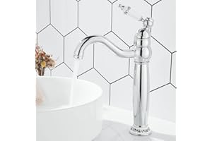 Maynosi vittoriano bagno lavabo rubinetto, Rubinetti del lavandino alto retrò per il controsoffitto, Rubinetti classici con leva in ceramica, Beccuccio girevole a 360 gradi, Ottone (Cromo)
