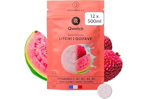 Qwetch SOLID DRINKS – 12 Pastilles d'hydratation avec Vitamines C & B – Boisson Sans Sucres – Saveurs Litchi & Goyave – Vegan, Zéro Calories, Fabriqué en France