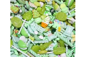 ZHIHENG Random 30pcs Cute Candy Resin Charms Beads Fruit Dessert Ice Cream Plastic Slices Flatback Buttons for Handcraft Accessories Scrapbooking Phone Case Decor(Green)