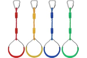 4 Stück Turnringe Kinder, Morwealth Klettern Ringe Trapeze Schaukel Bar Ringe, Gymnastik Seilringe Gym Rings für Ninja-Zubehör-Set für den Garten (Varios Colores)