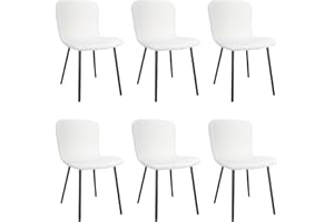 ANVOFONG Set of 6 Dining Chairs, Kitchen Chairs with Upholstered Seat Backrest and Black Metal Legs, for Dining Room Living Room Kitchen(White).