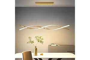 Mikeru Lampada a Sospensione Dimmerabile, 100cm Lampadario Dining con 3 Temperature di Colore 10%-100% 3000k/4500k/6000K Lampadario LED Oro Con Funzione di Memoria per Soggiorno