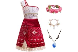 DGMYFY Vestito Principessa Oceania Bambina con Collana Fluorescente,Braccialetto di Conchiglie,Ghirlanda di Corone Costume Principessa Costume Oceania Hawaiana Compleanno Carnevale Cosplay