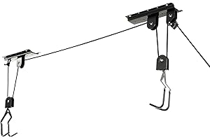 Ihomepark Bike Hoist Bicycle for Garage Ceiling, Bicycle Lift Hanging Rack with 3 Pulley and 45 ft Adjustable Rope, 45 KGCapacity