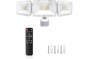 CLY Reflektor LED z czujnikiem ruchu, pilot zdalnego sterowania, 70 W, 6580 lm, 6500 K, zimna biel, reflektor zewnętrzny z regulowanymi 3 głowicami, IP66, wodoszczelny, do garażu, tarasu