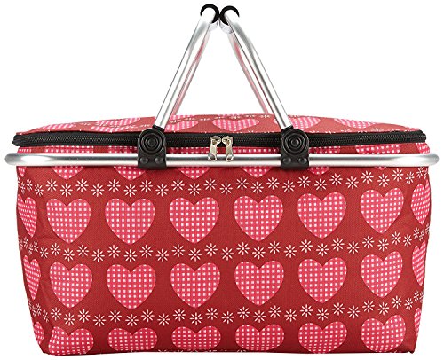 TLW direkt 4347 Einkaufskorb isoliert Dekor Herz, Polyester / Alurahmen, rot / rosa, 48 x 28 x 24 cm