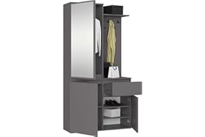 AKORD Garderoben-Set mit Spiegel – 95 cm, 3 Türen, 1 Schublade, 7 Einlegeböden – Möbel für den Eingangsbereich – optimal für kleine Räume – Flur oder Eingang schmal – Graphitgrau