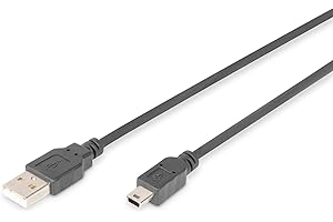 DIGITUS Kabel USB 2.0 – 1 m – USB A do typu Mini B (5 pinów) – 480 Mb/s – Kabel połączeniowy do komputerów stacjonarnych, notebooków, aparatów fotograficznych lub hubów – Polybag – Czarny