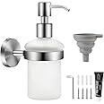 EXLECO Soap Dispenser Wall Mounted Soap Dispenser Set Drilling & Self-Adhesive 304 Stainless Steel 200 ml Chrome-Plated Satin Glass Bottle Hand Disinfectant Box Wall Mounting No Drilling for Shampoo