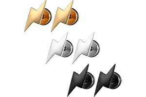 JewelryWe 3 Pairs of Lightning Bolt Stud Earrings Stainless Steel Ear Studs,Screw Back For Men and Women(Silver/Gold/Black)