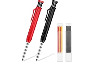 PBMLGO 2 Pieces Carpenter Pencil Built-in Sharpener, Carpentry Mechanical Pencils Set with 14 Refills Woodworking Architect Deep Hole Marker Construction Pencils Mental Marking Tools for Drawing Writing