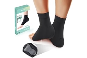 Welnove Achille Tendinite Heel Protector Socks - Achilles Tendon Support Compression Gel Padded Sleeve Socks for Cushion & Protection of Bursitis, Tendinite, Tenderness, Dry Cracked - Black
