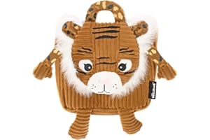 Les Déglingos - Sac à Dos velours - Speculos le tigre - Ultra Doux - Peluche - Sac crèche ou nounou - Convient dès 18 mois - Cadeau bébé - Ocre
